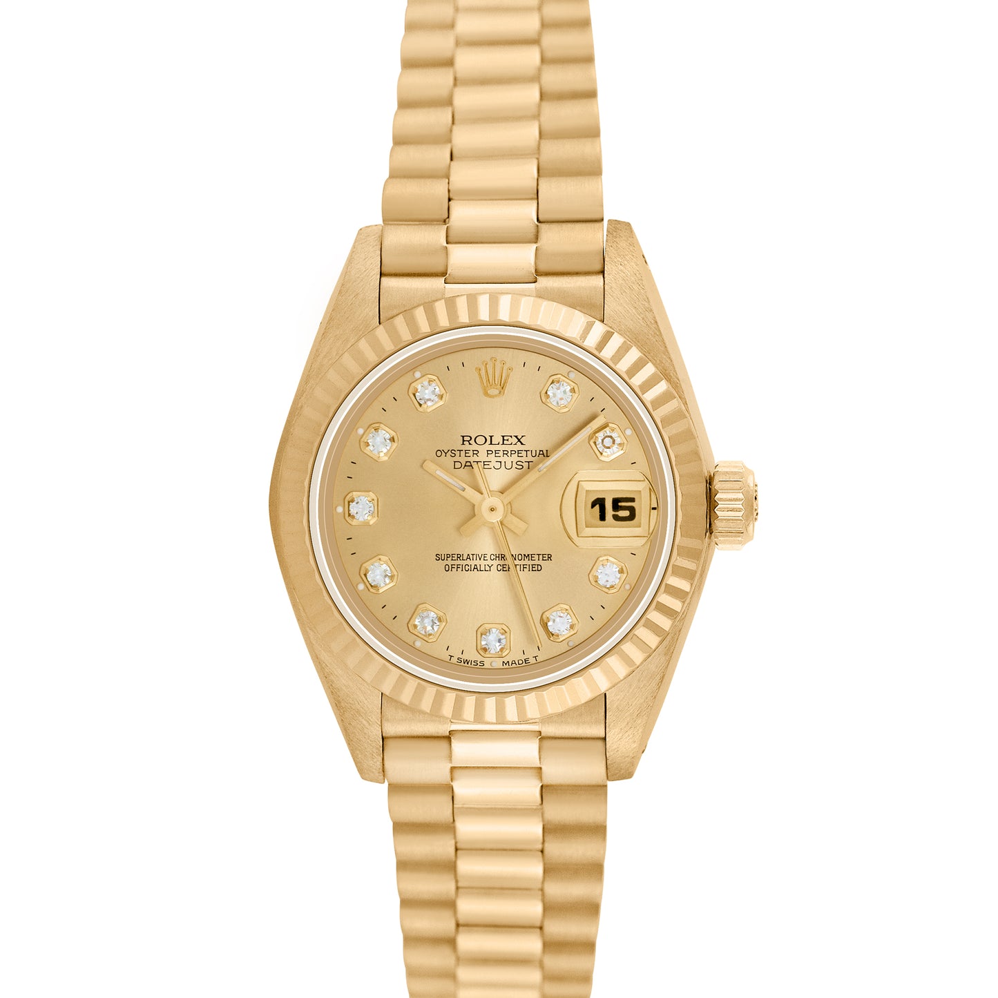 Rolex Womens President 18K Yellow Gold with factory diamonds 26mm
